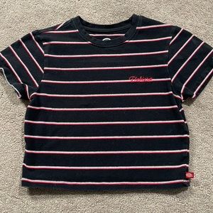 Dickies black cropped t-shirt w/ stripes; S